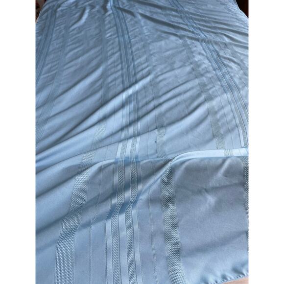 Vintage Sky Blue Woven Damask Tablecloth Rectangular Striped 1980s Fabric Craft - Picture 8 of 13